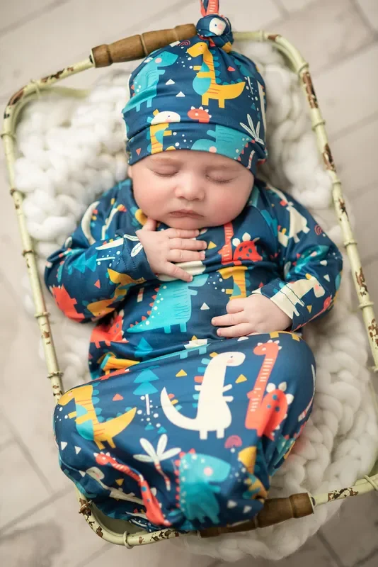 Dino Baby Gown And Hat