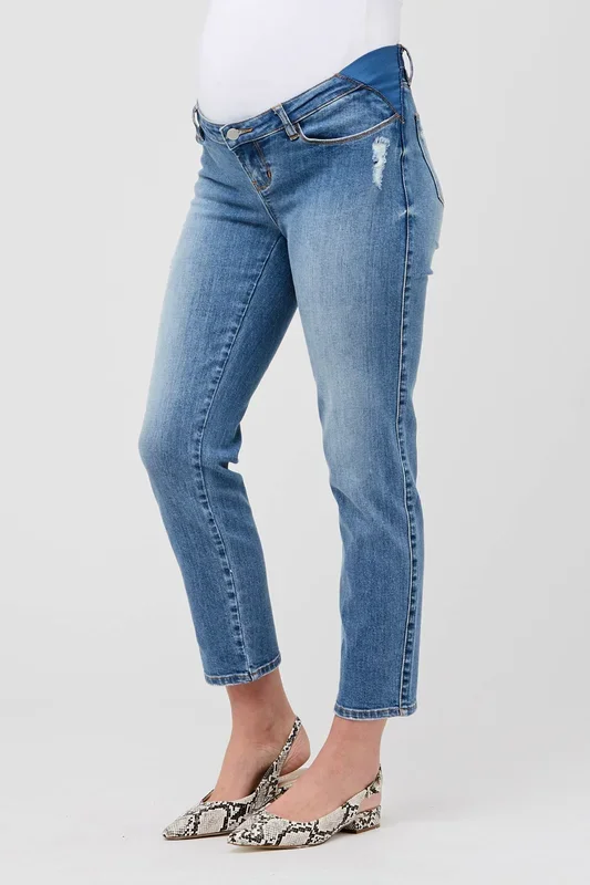 Distressed denim maternity jeans