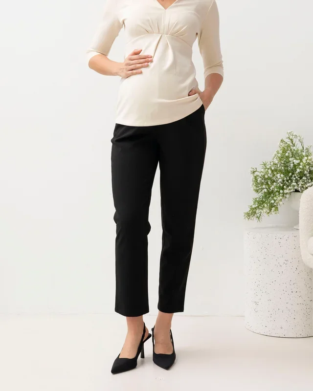 Donna High Waist Maternity Work Pants in Black