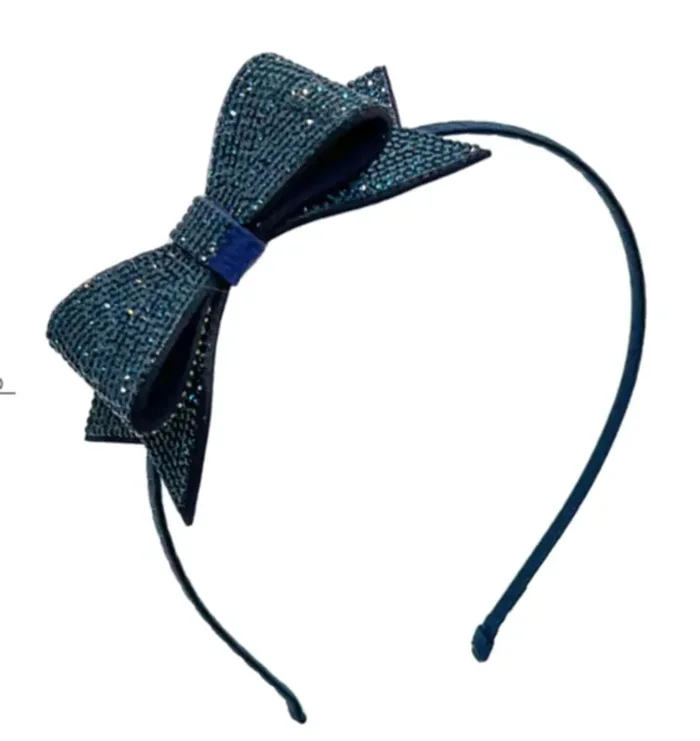 Double Crystal Headband Bow | Navy