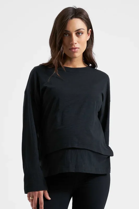Double Layer Maternity and Nursing Shirt, Black