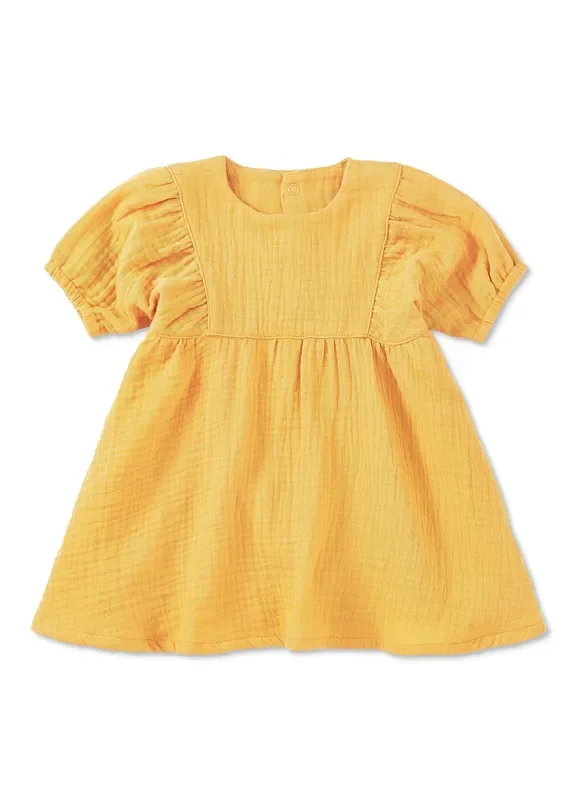 Dress With Puff Sleeves – Mustard