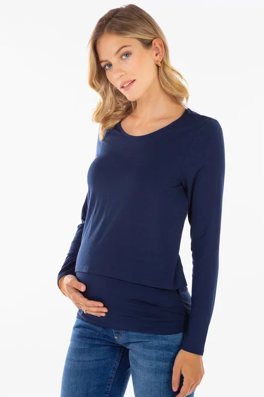 Ecovero Doppellagiges Umstands- und Stillshirt navy