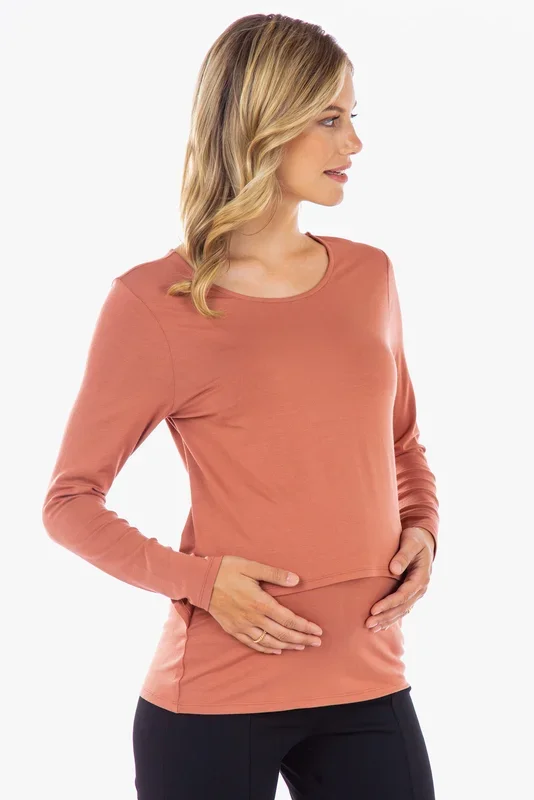 Ecovero Doppellagiges Umstands- und Stillshirt terracotta