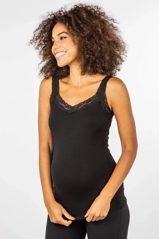 Ecovero maternity undershirt with lace straps, black