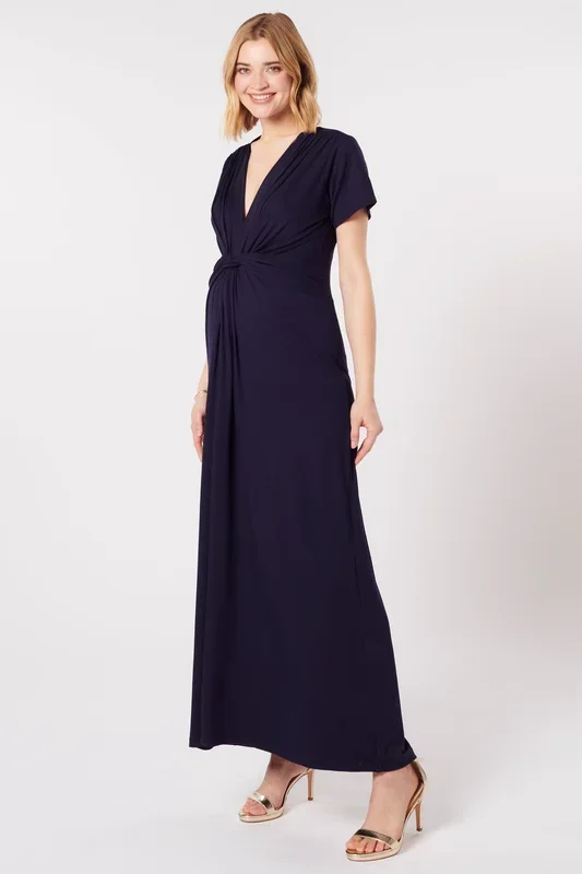 Ecovero Maxi Umstands-und Stillkleid mit Knotendetail navy