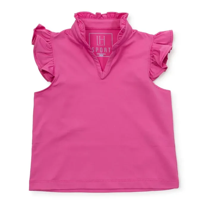 Ellie Girls’ Sleeveless Ruffled Top by LH Sport- Hot Pink
