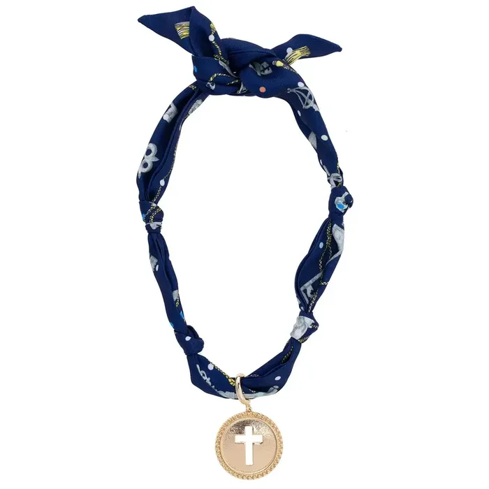 Elodie Cross Coin Scarf Necklace | Navy