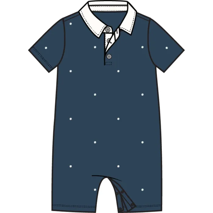 Embroidered Dress Blues Pique Polo Romper