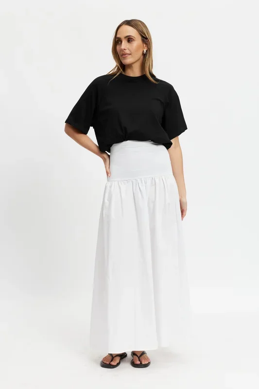 Emmy Drop-Waist Jersey Poplin Maxi Skirt – White