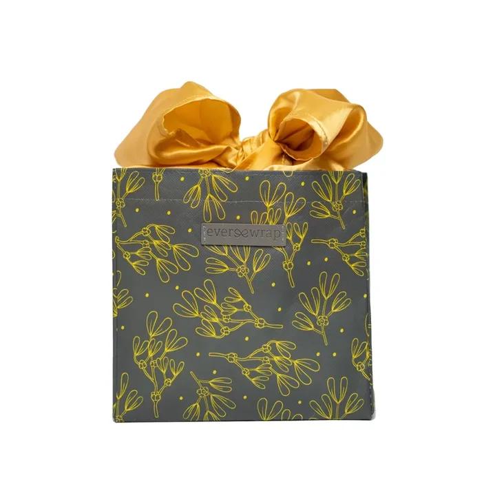 Everbag: Small Grey And Gold Floral Print With Gold Satin Bow