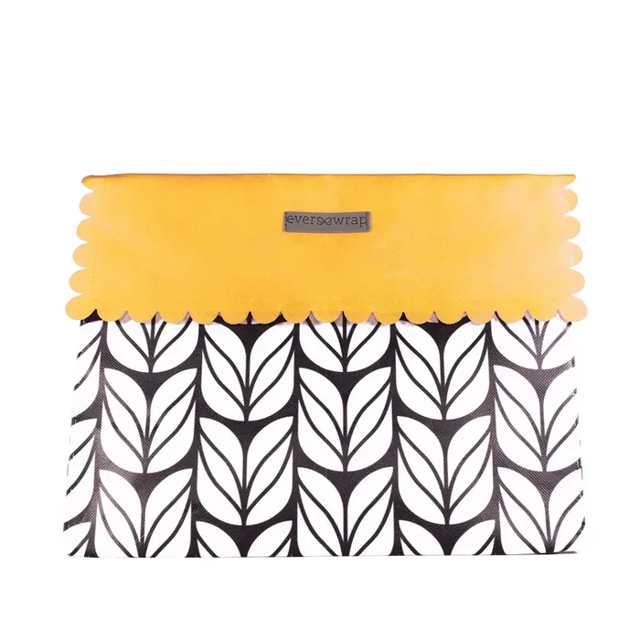 Everenvelope: Medium Black, White, & Marigold Reusable Gift Bag With Magnetic Closure (reusable Gift Wrap Bags – Sustainable, Foldable, Eco-friendly)