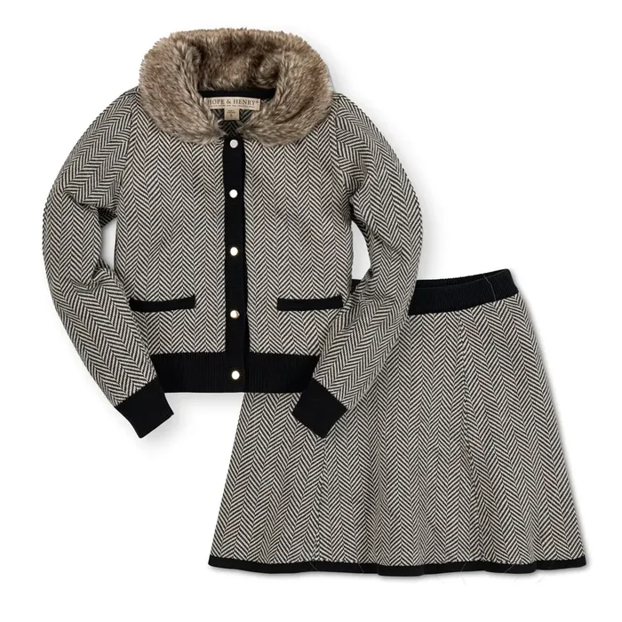 Faux Fur Cardigan And Skirt Organic Sweater Set