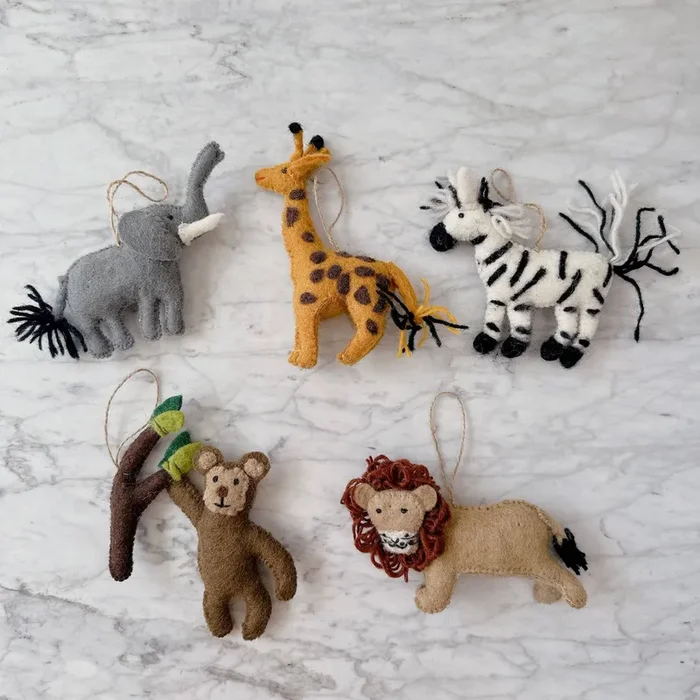 Felt Christmas Ornament Set Of 5 – Safari Animals