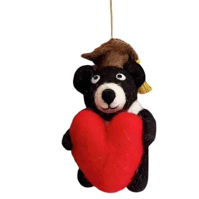 Felt Ornament – Graduation Black Bear Holding Heart