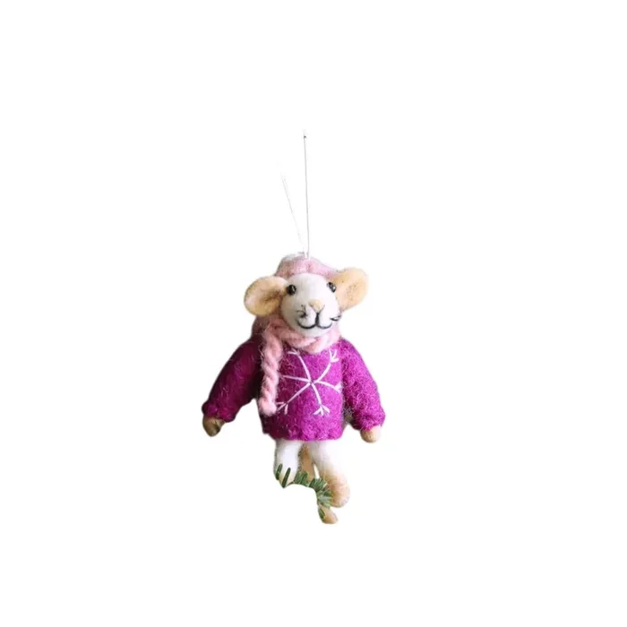 Felt Ornament – Mouse With Scarf / Pink Sweater