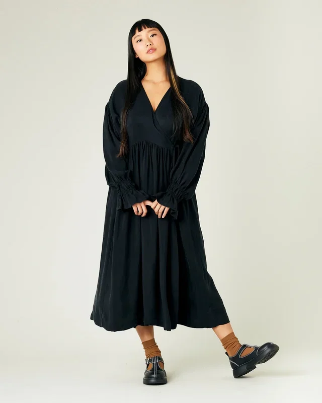 Finley Black Cupro Wrap Dress