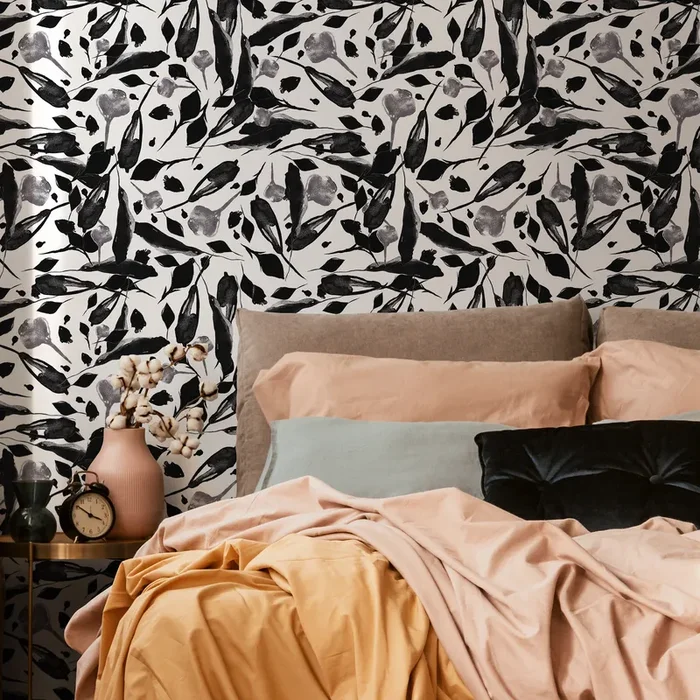Floral Wallpaper With An Abstract Watercolor Motif In Black And Grey – C305