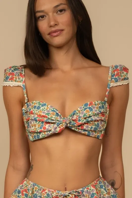 Florencia Floral Cabana Bikini Top W/trim