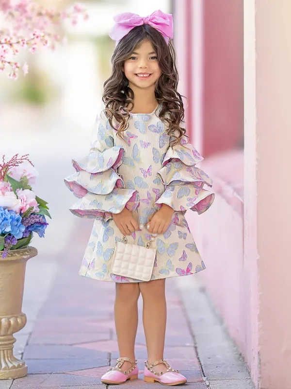 Fluttering Butterfly Ruffle Sleeve Dress