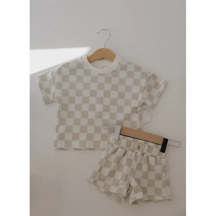 Forever French Baby Terry Short Set- Checkerboard