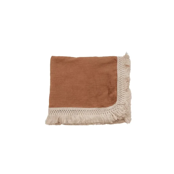 Fringe Swaddle Blanket – Caramel
