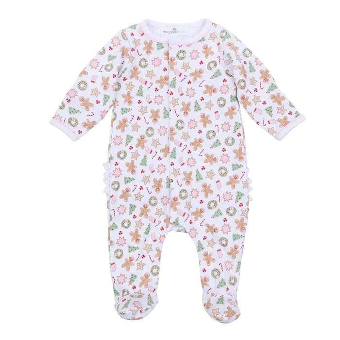 Frosted Wonderland Print Ruffle Footie – Pink
