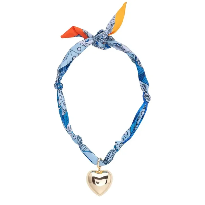 Gabby Puffy Heart Scarf Necklace | Aqua
