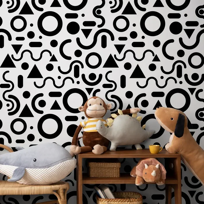 Geometric Wallpaper Featuring Abstract Shapes In Black And White – B694