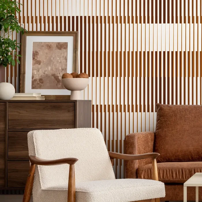 Geometric Wallpaper Featuring Staggered Lines In Brown And Dark Brown – C853