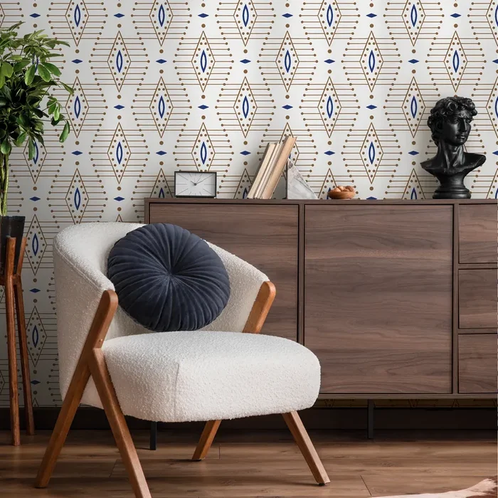 Geometric Wallpaper With A Diamond Lattice Motif In Blue And Brown – C837