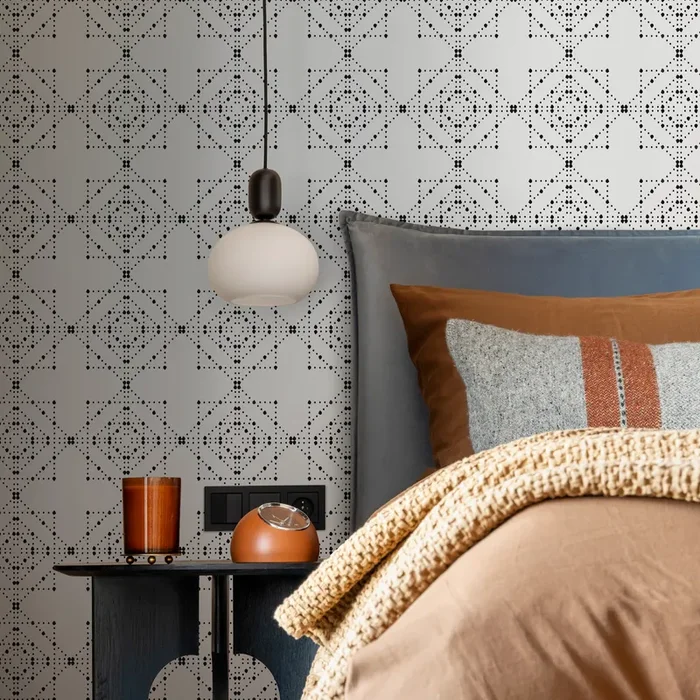 Geometric Wallpaper With A Dotted Tile Motif In Black And White – C867