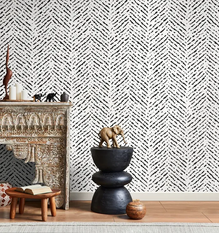 Geometric Wallpaper With A Hand-drawn Chevron In Black And White – A421