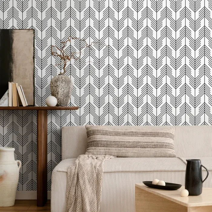 Geometric Wallpaper With A Modern Arrow Motif In Black And White – A345