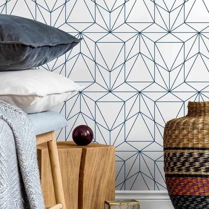 Geometric Wallpaper With A Prismatic Line Motif In Navy Blue – A511