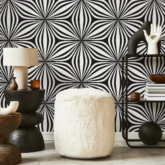 Geometric Wallpaper With A Wavy Optical Illusion In Black And White – B854