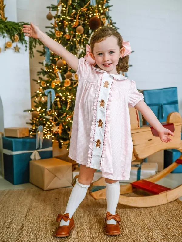 Gingerbread Friends Pink Embroidered Dress