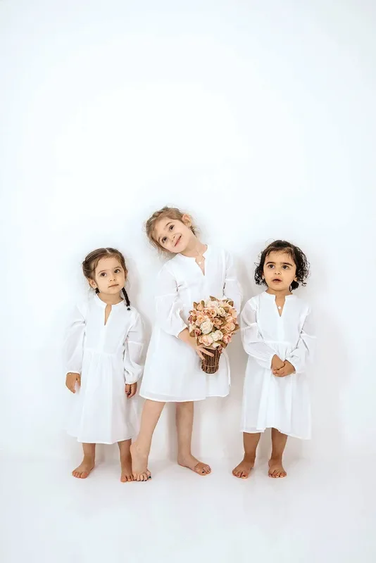 Girl’s Cotton Kaftan Dress – White