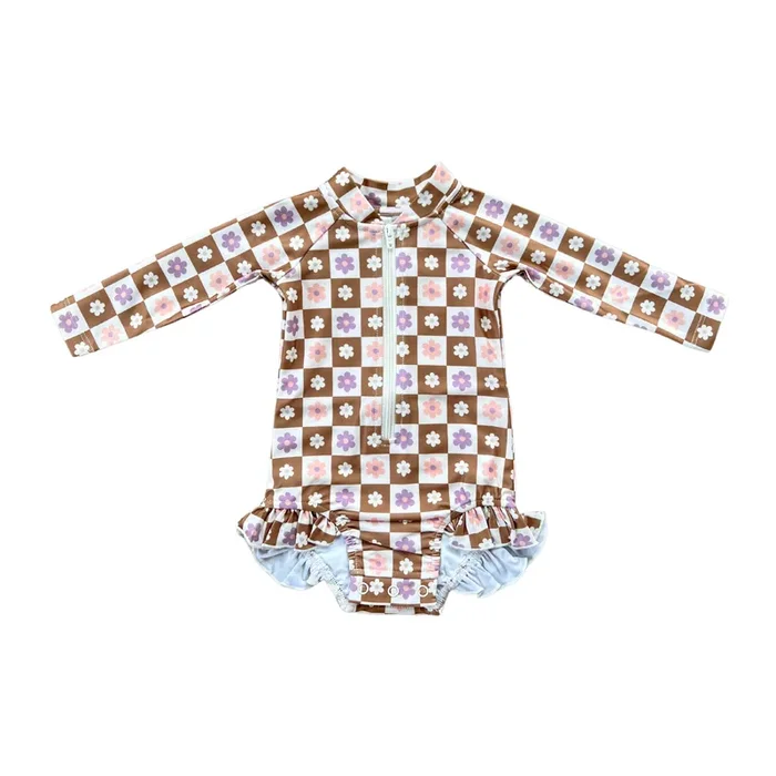 Girl’s One-piece Ruffle Rash Guard Swimsuit