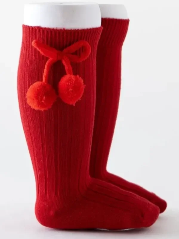 Girls’ Knee High Bow Pom Pom Socks