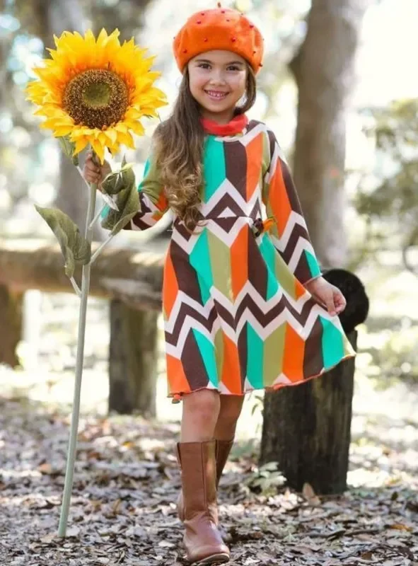 Girls Asymmetric Sleeve Turtleneck Dress
