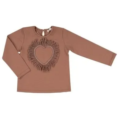 GIRLS BROWN TOP W/HEARTS