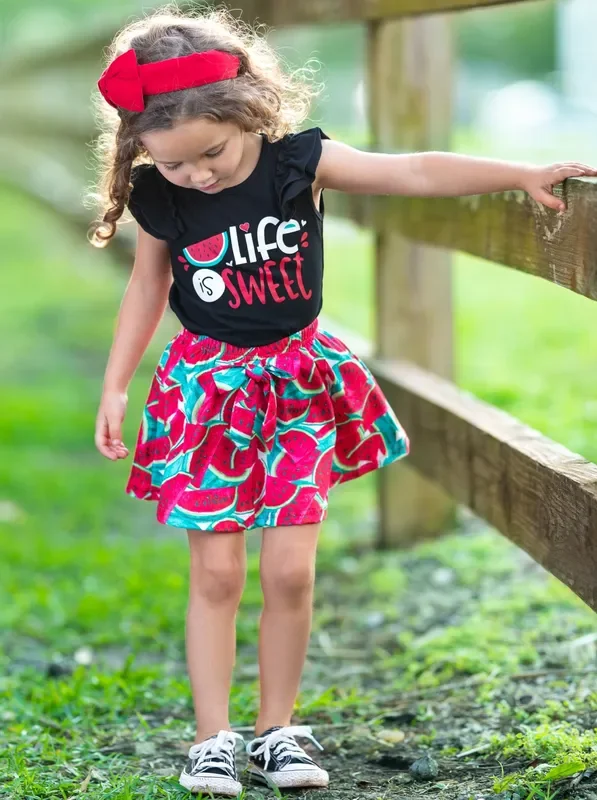Girls Life is Sweet Watermelon Top and Skirt Set