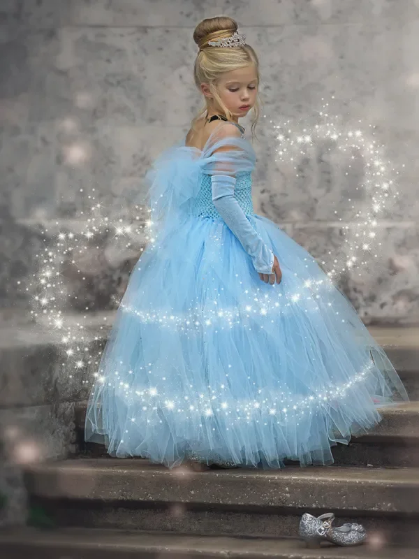 Girls Magical Glass Slipper Princess Costume Gown with Necklace