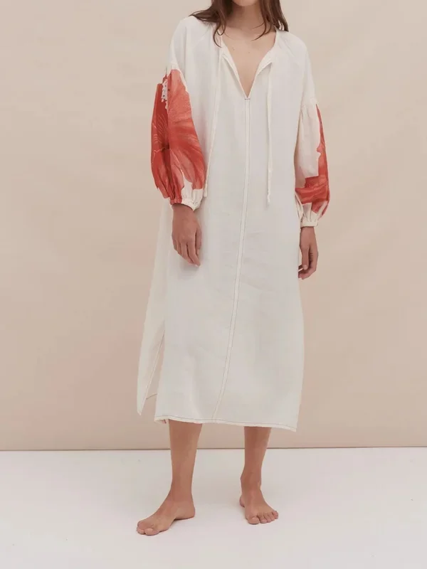 Grand Hibiscus Blouson Sleeve Kaftan