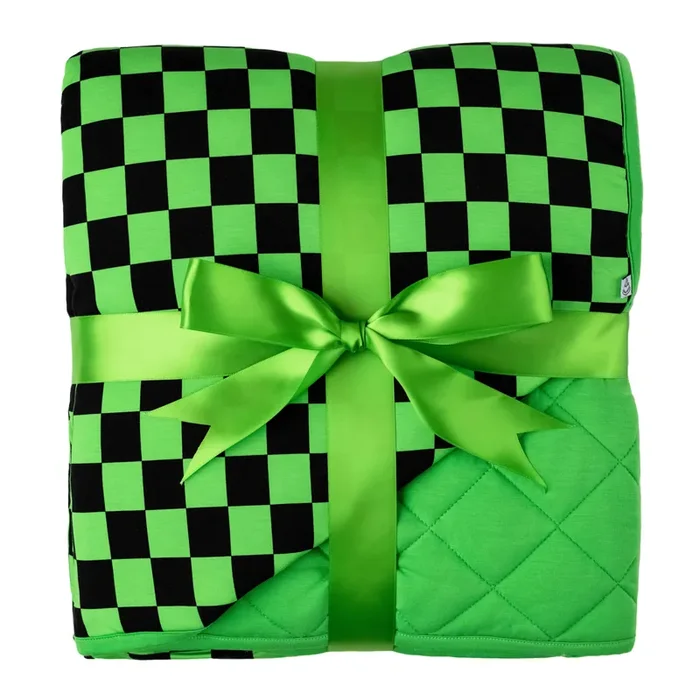 Green Checkers | Quilted Bamboo Toddler Blanket