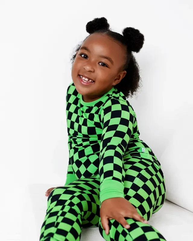 Green Checkers | Two-piece Bamboo Long Sleeve Toddler & Kids Pajamas