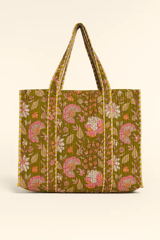 Green Floral Tote