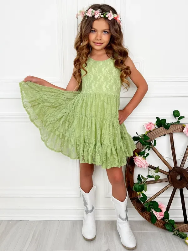 Green Lace Sleeveless Casual Dressed