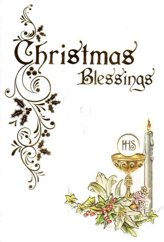Greeting Card – Christmas Blessings Gold Etch (Priest), Communion with Laminated Card